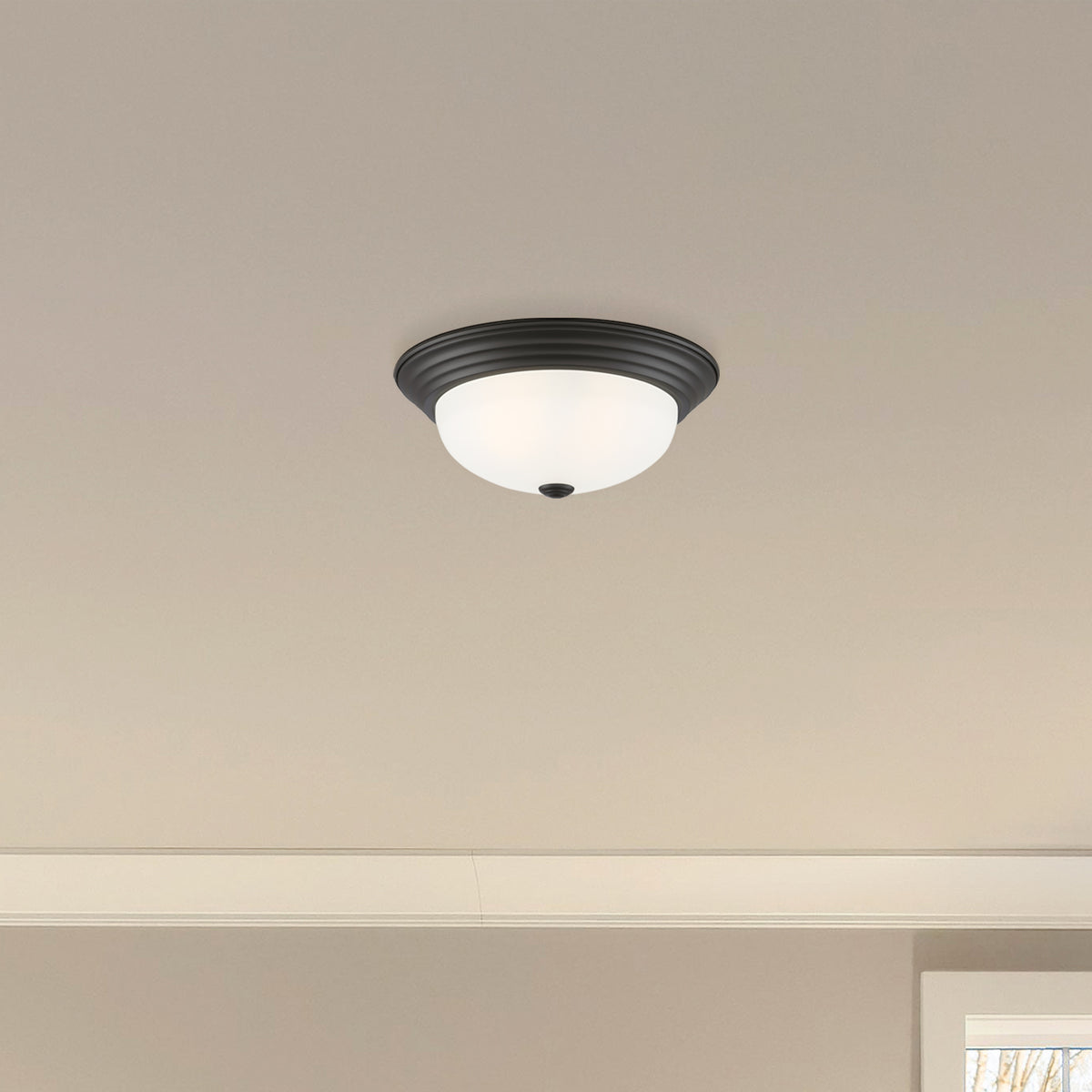 Reedley 13.25 in. Traditional Matte Black Medium-Base (E26) Bulb Flush Mount for Kitchens