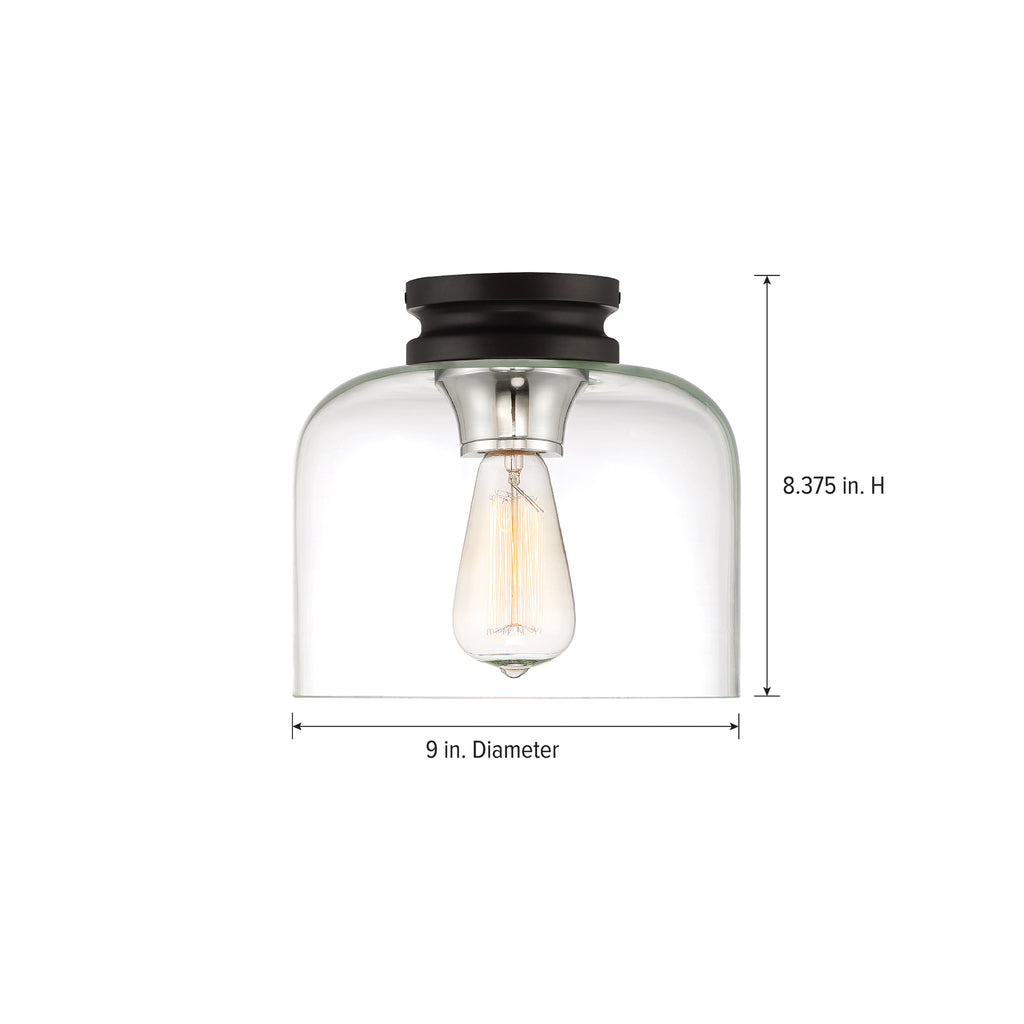 Ezra 9 in. Transitional Black Medium-Base (E26) Bulb Flush Mount for Kitchens