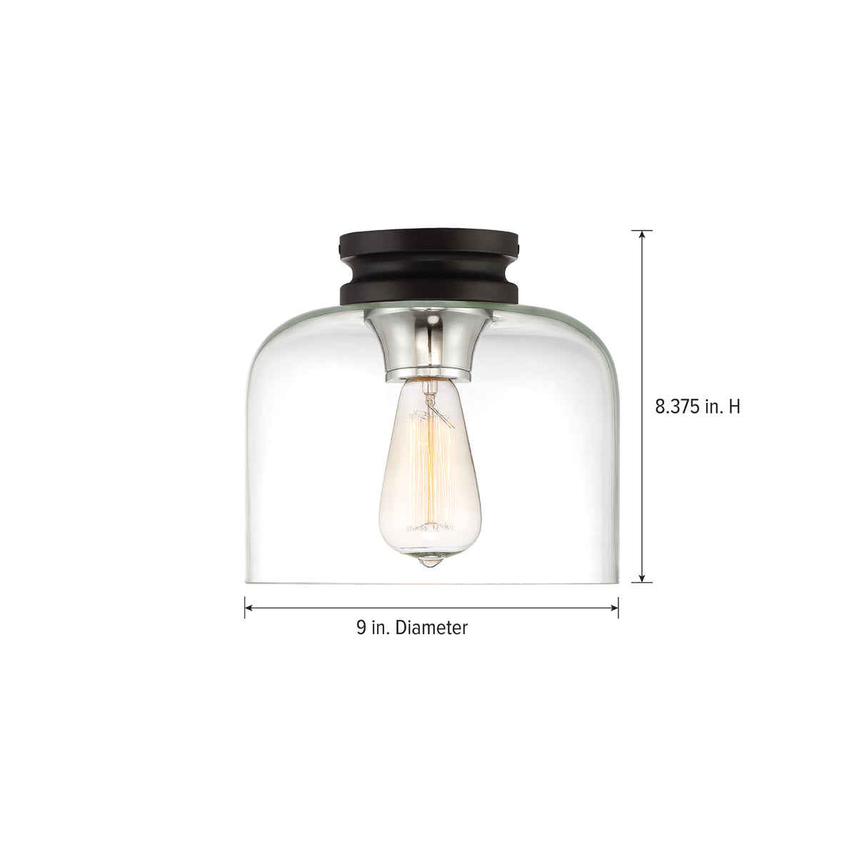 Ezra 9 in. Transitional Black Medium-Base (E26) Bulb Flush Mount for Kitchens