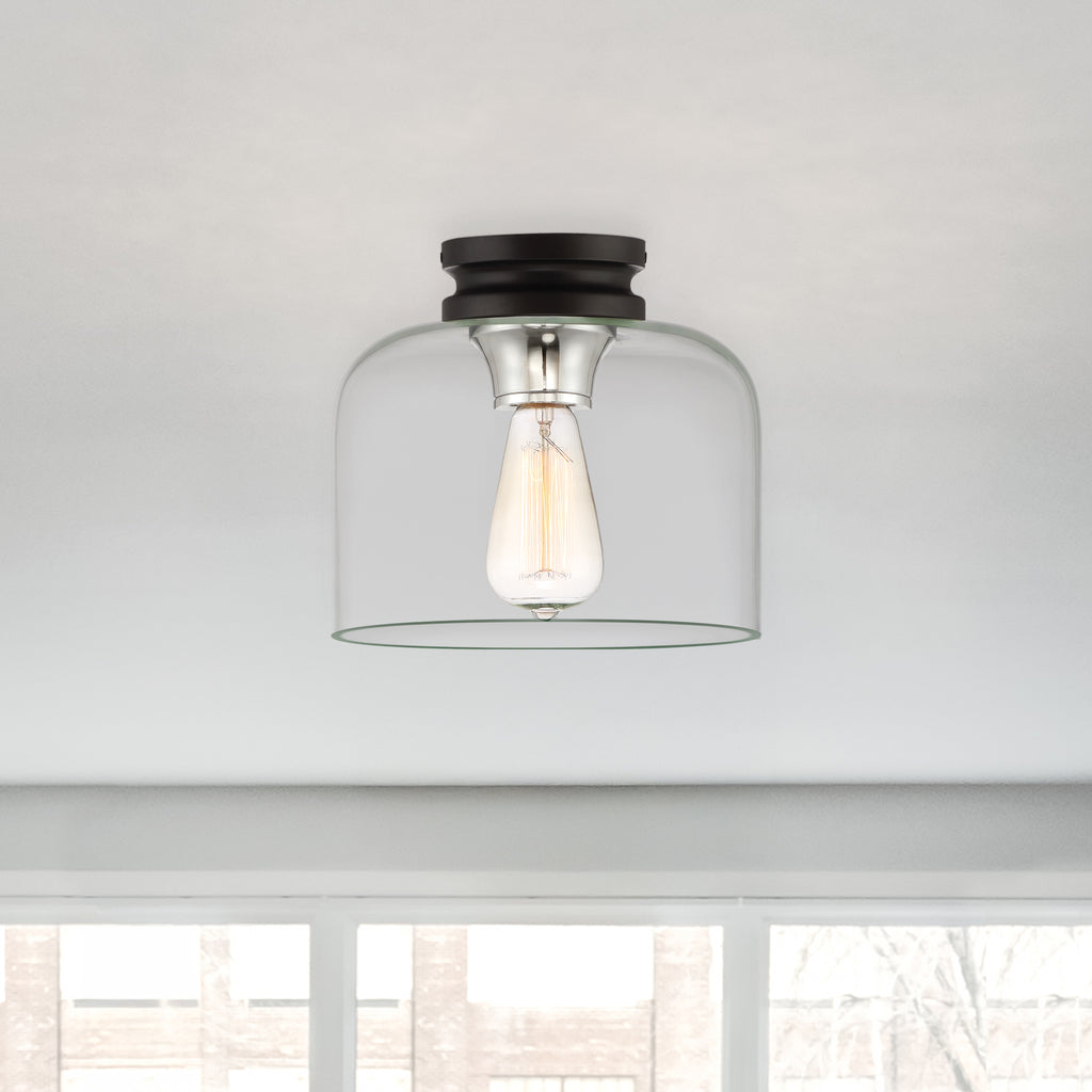 Ezra 9 in. Transitional Black Medium-Base (E26) Bulb Flush Mount for Kitchens