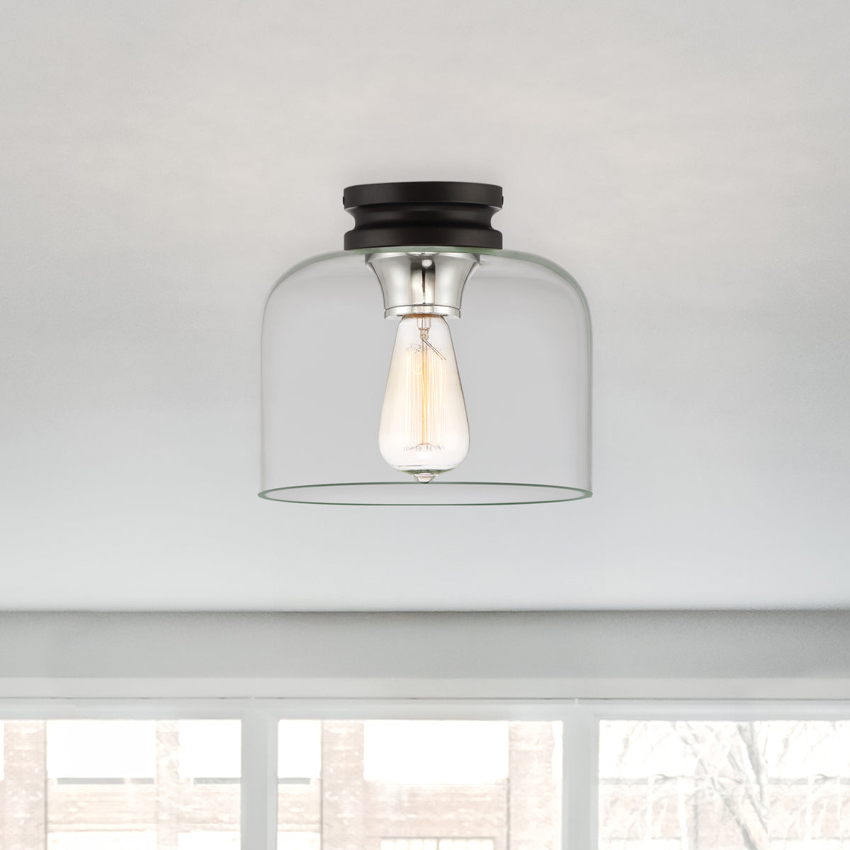 Ezra 9 in. Transitional Black Medium-Base (E26) Bulb Flush Mount for Kitchens