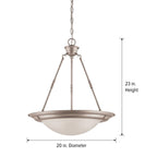 20 in. 3-Light Brushed Nickel Transitional Pendant with Alabaster Glass Shade for Entryways