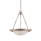 20 in. 3-Light Brushed Nickel Transitional Pendant with Alabaster Glass Shade for Entryways