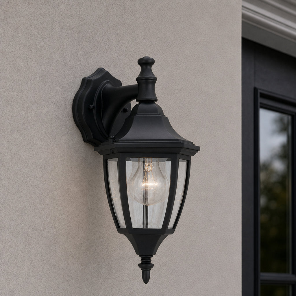 Waterbury 14.25 in. Black 1-Light Outdoor Line Voltage Wall Sconce with No Bulb Included
