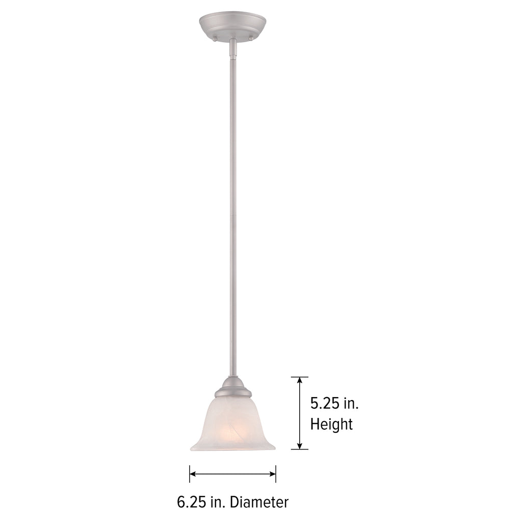 6 in. 1-Light Pewter Transitional Mini Pendant with Alabaster Glass Shade for Entryways
