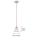 6 in. 1-Light Pewter Transitional Mini Pendant with Alabaster Glass Shade for Entryways