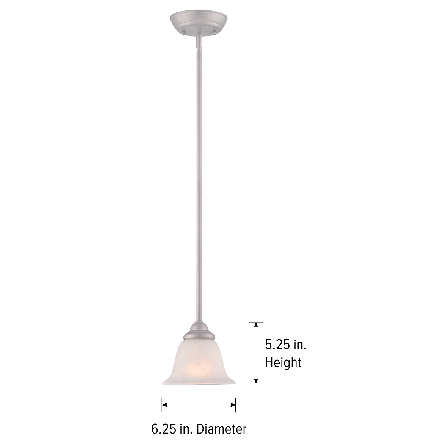 6 in. 1-Light Pewter Transitional Mini Pendant with Alabaster Glass Shade for Entryways