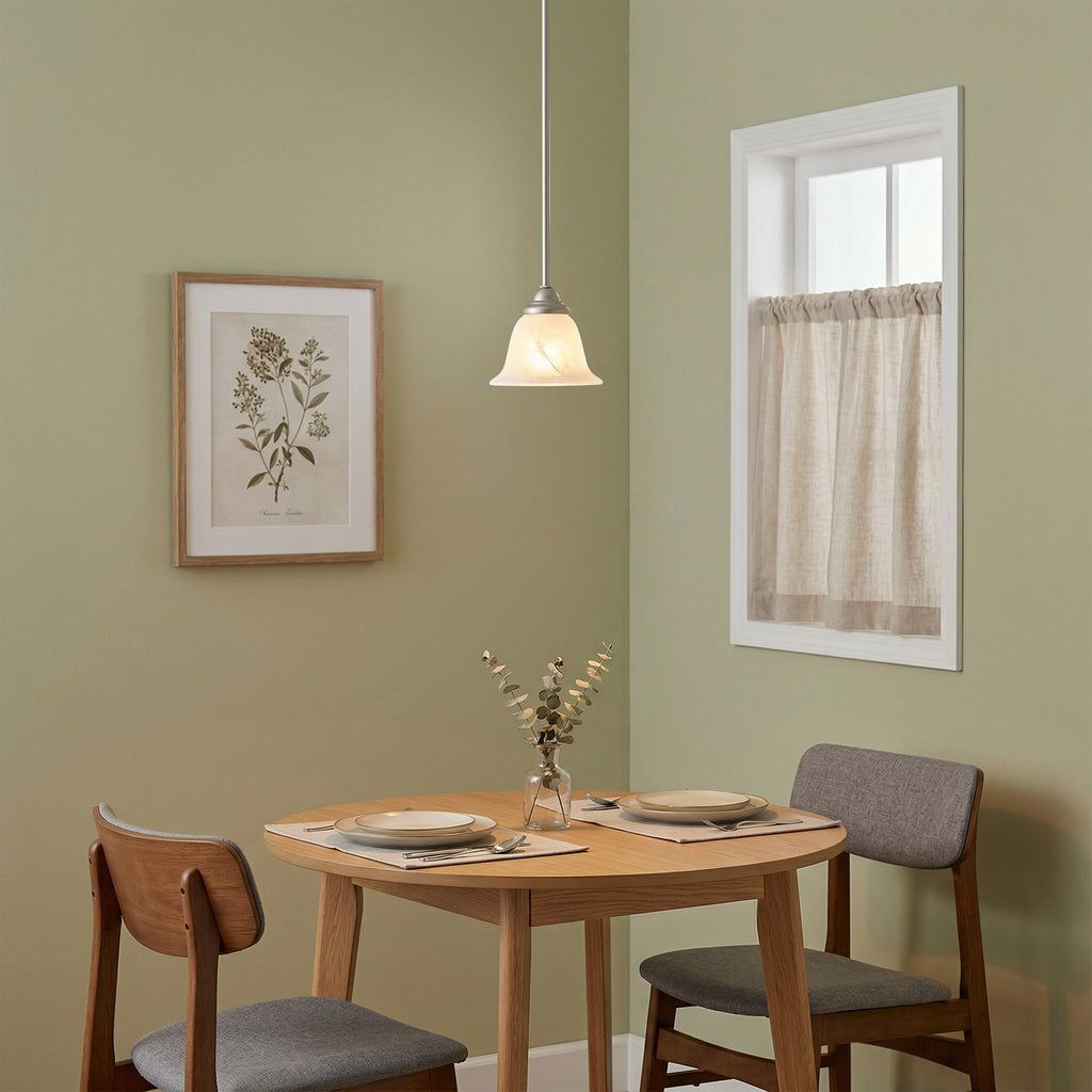 6 in. 1-Light Pewter Transitional Mini Pendant with Alabaster Glass Shade for Entryways