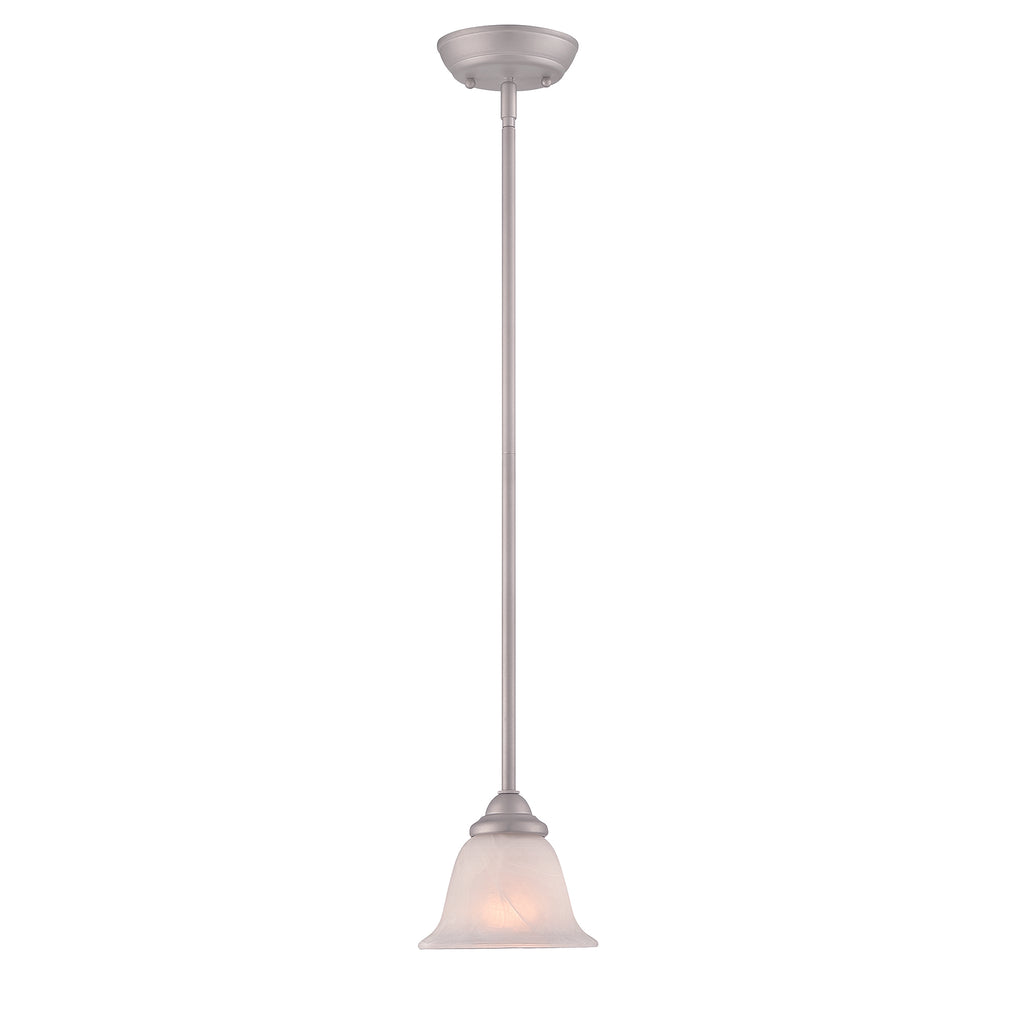 6 in. 1-Light Pewter Transitional Mini Pendant with Alabaster Glass Shade for Entryways