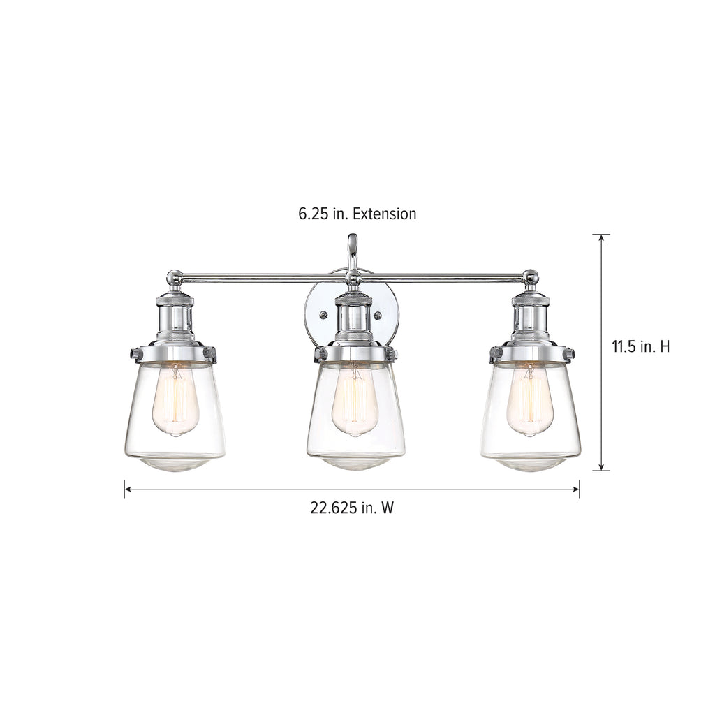 Taylor 22.75 in. 3-Light Industrial Vanity Light with Clear Glass Shades