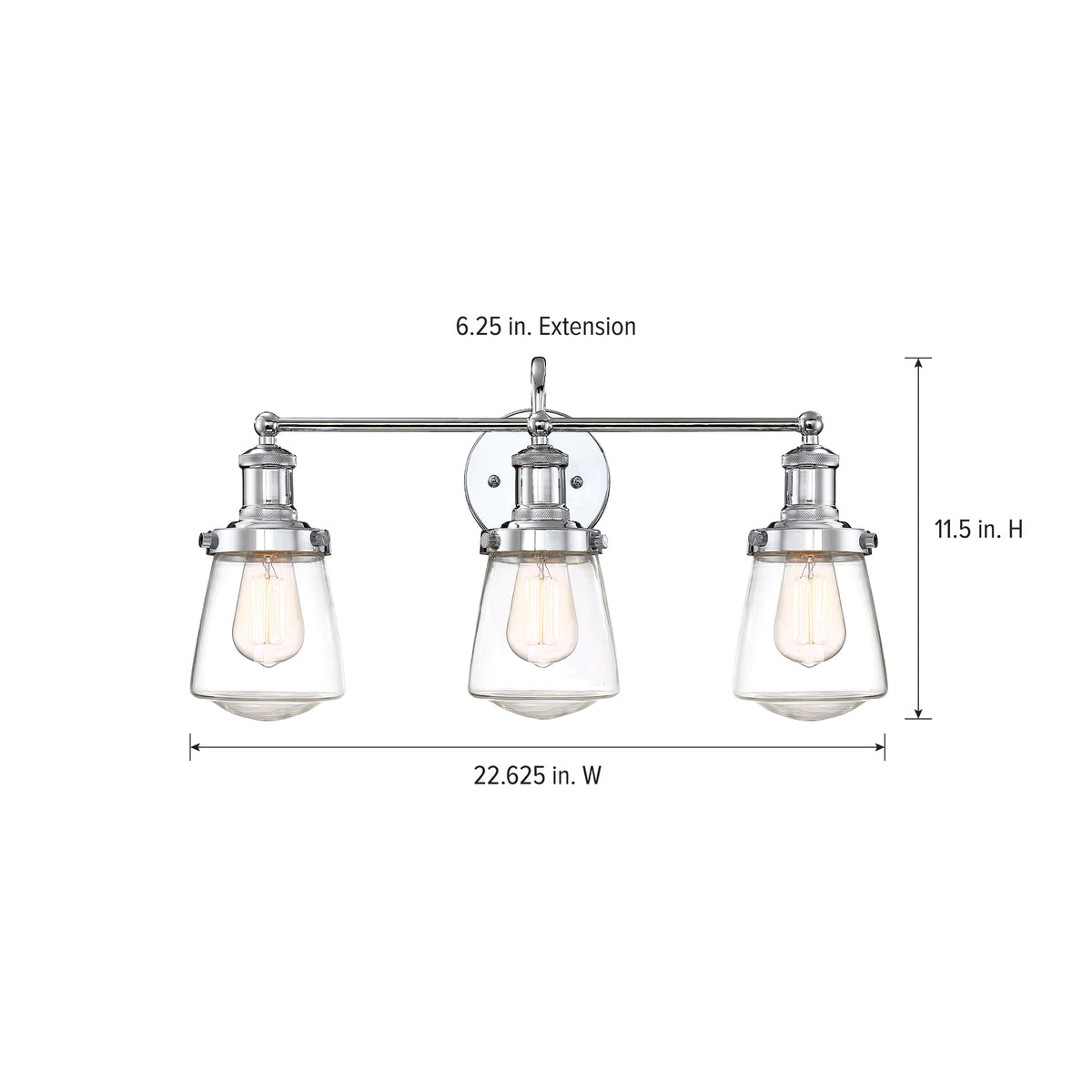 Taylor 22.75 in. 3-Light Industrial Vanity Light with Clear Glass Shades