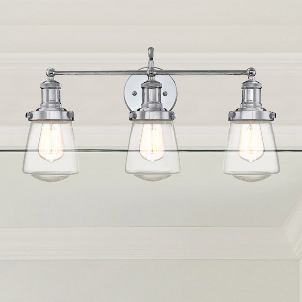 Taylor 22.75 in. 3-Light Industrial Vanity Light with Clear Glass Shades