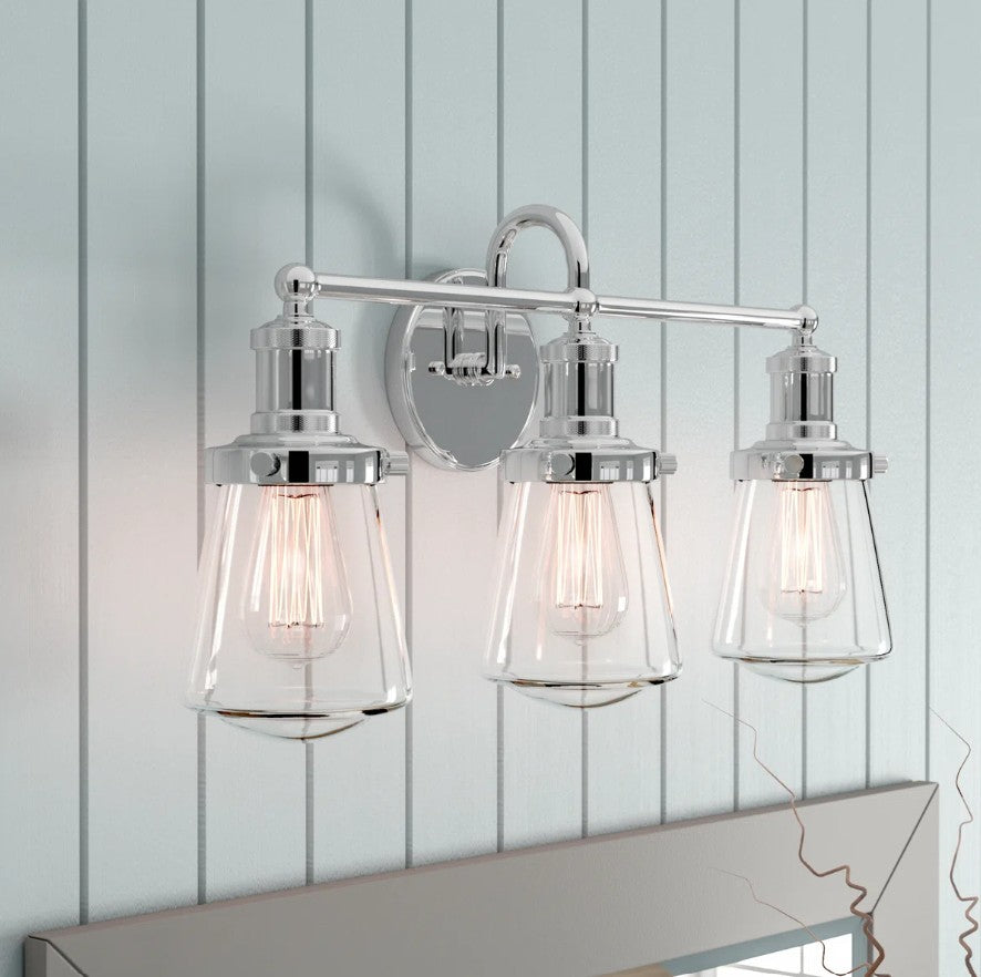 Taylor 22.75 in. 3-Light Industrial Vanity Light with Clear Glass Shades