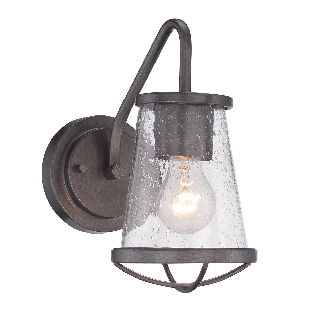 Darby 5.75 in. 1-Light Industrial Wall Sconce with Clear Seeded Glass Shade