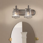 Darby 18 in. 2-Light Weathered Iron Industrial Vanity Light with Clear Seeded Glass Shades