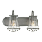 Darby 18 in. 2-Light Weathered Iron Industrial Vanity Light with Clear Seeded Glass Shades