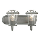 Darby 18 in. 2-Light Weathered Iron Industrial Vanity Light with Clear Seeded Glass Shades