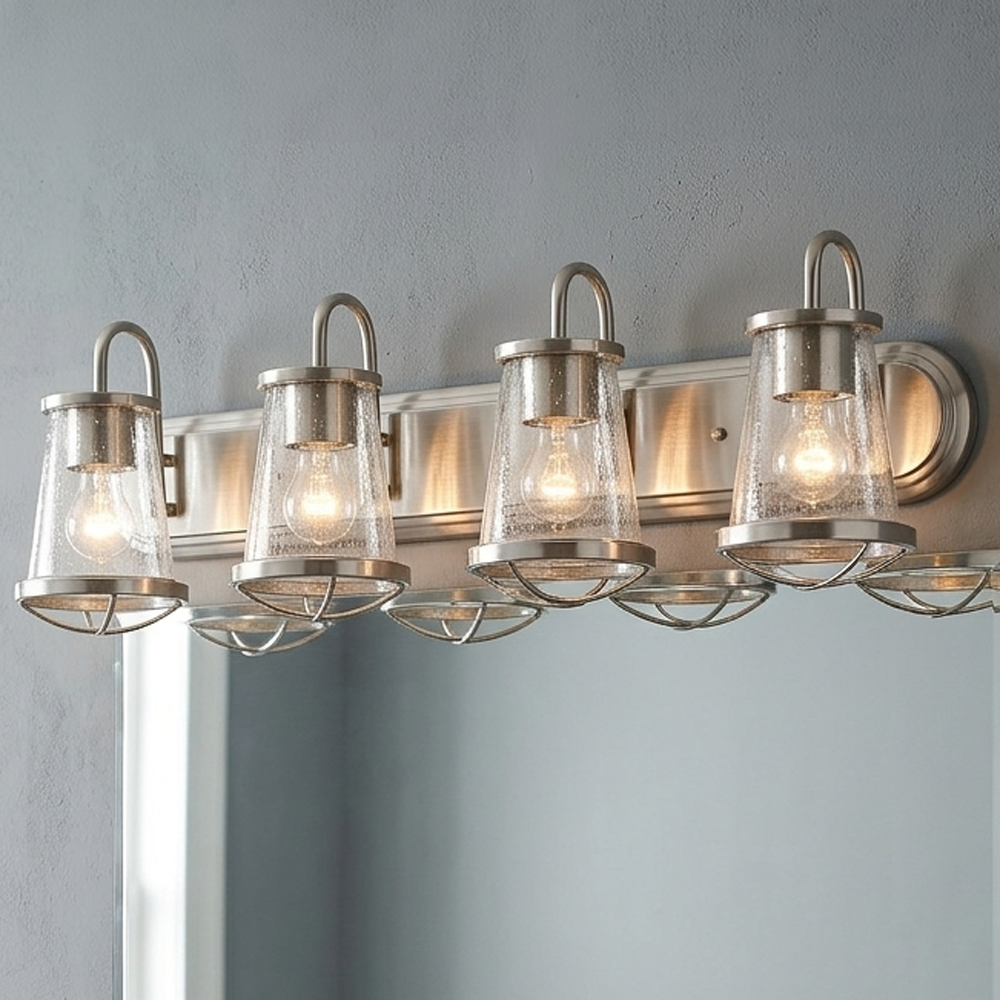 Darby 30 in. 4-Light Industrial Vanity Light with Clear Seeded Glass Shades