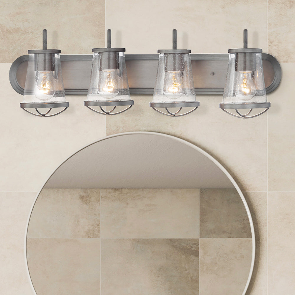 Darby 30 in. 4-Light Industrial Vanity Light with Clear Seeded Glass Shades