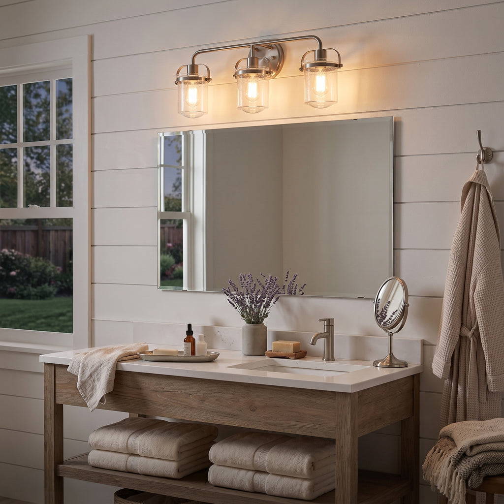 Jaxon 24 in. 3-Light Industrial Vanity Light with Clear Glass Shade
