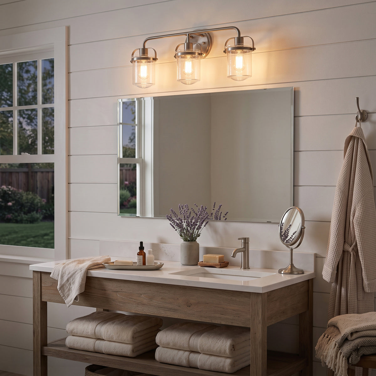 Jaxon 24 in. 3-Light Industrial Vanity Light with Clear Glass Shade
