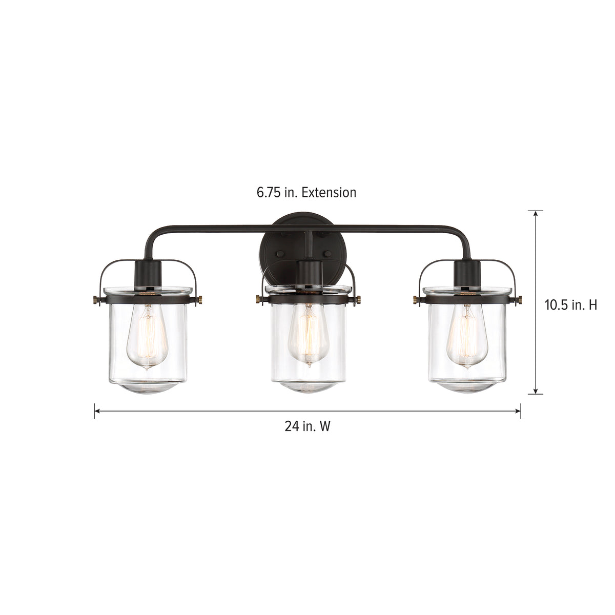 Jaxon 24 in. 3-Light Industrial Vanity Light with Clear Glass Shade