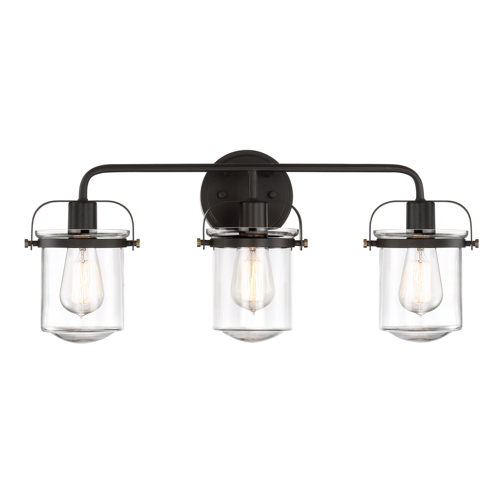 Jaxon 24 in. 3-Light Industrial Vanity Light with Clear Glass Shade