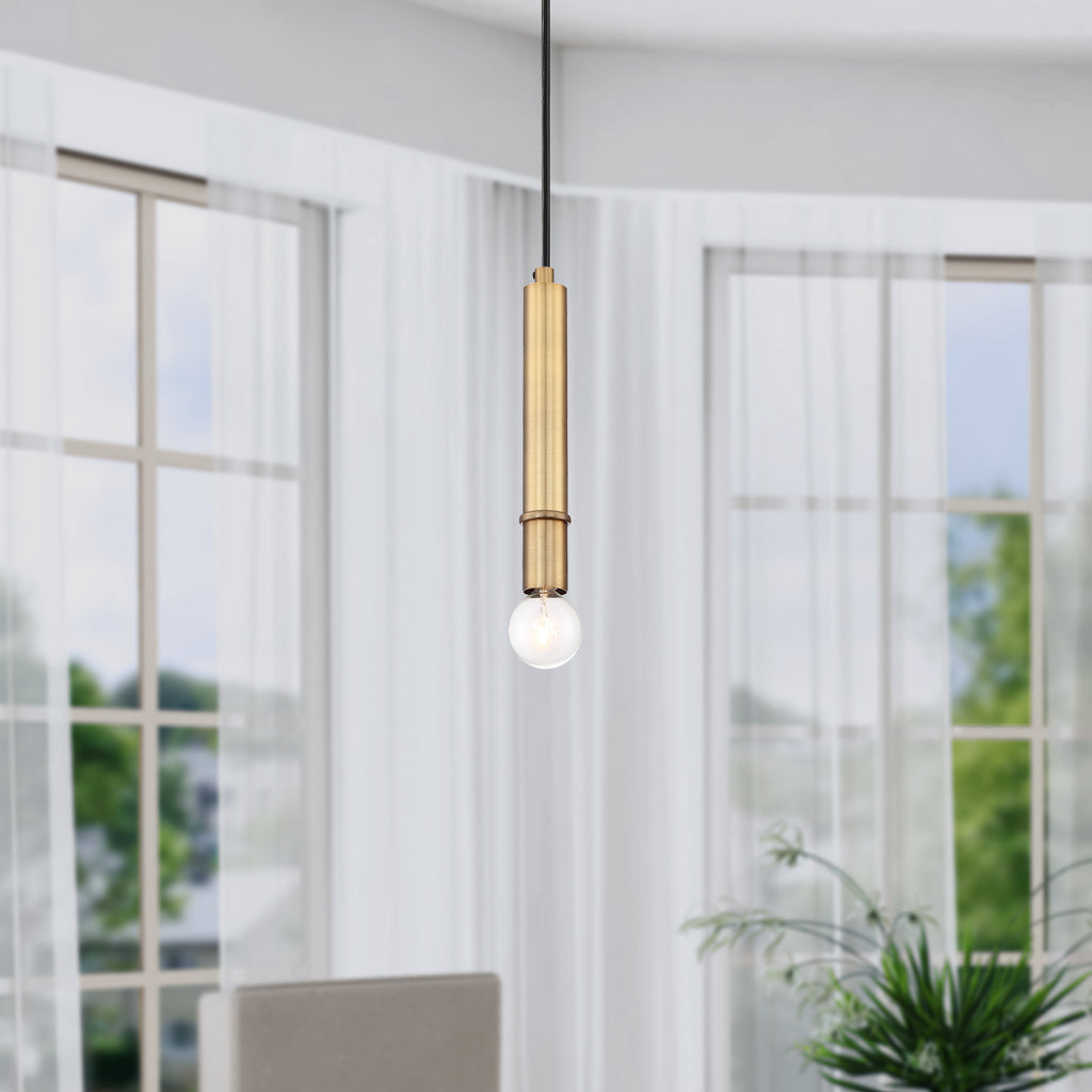 Emmett 60-Watt 1-Light Old Satin Brass Minimalist Mini Pendant Light and No Bulbs Included