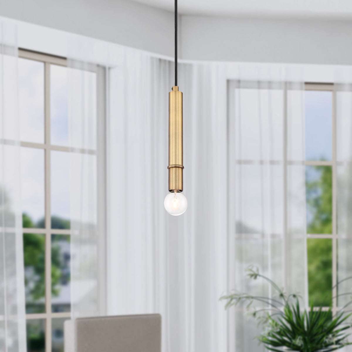 Emmett 60-Watt 1-Light Old Satin Brass Minimalist Mini Pendant Light and No Bulbs Included