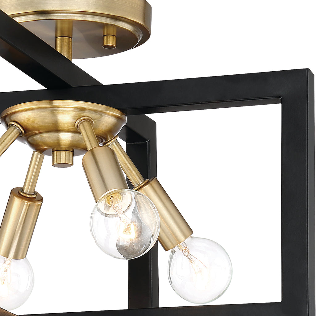 Xander 14.75 in. 4-Light Aged Warm Brass Minimalist Entryway Semi-Flush Mount with No Bulbs Included