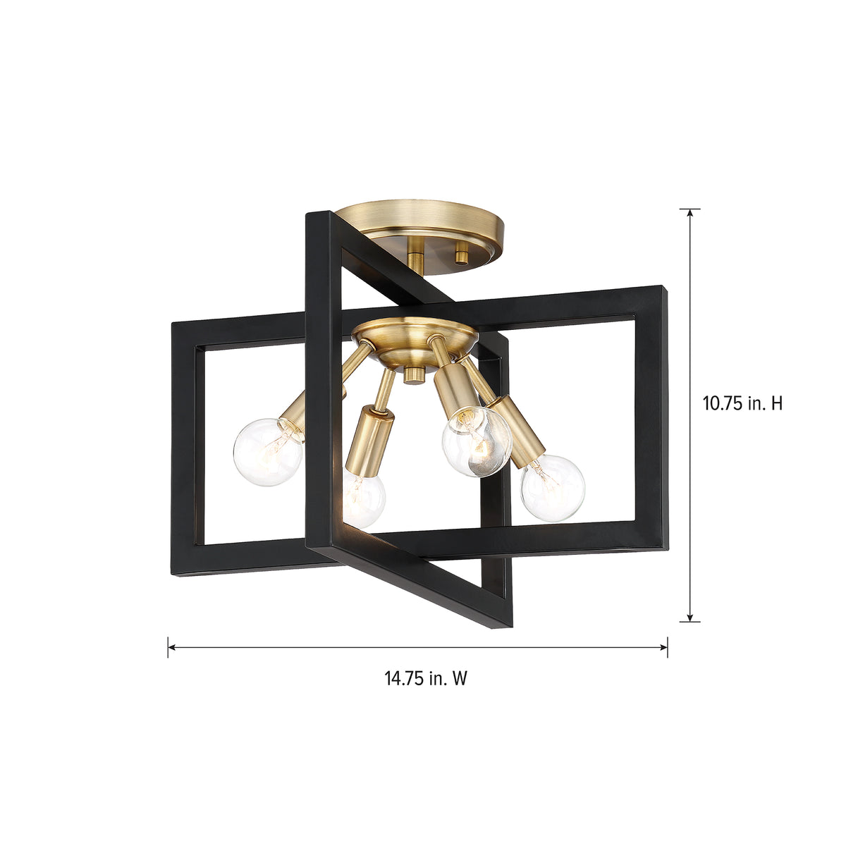 Xander 14.75 in. 4-Light Aged Warm Brass Minimalist Entryway Semi-Flush Mount with No Bulbs Included