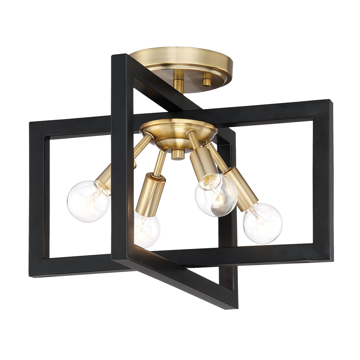 Xander 14.75 in. 4-Light Aged Warm Brass Minimalist Entryway Semi-Flush Mount with No Bulbs Included