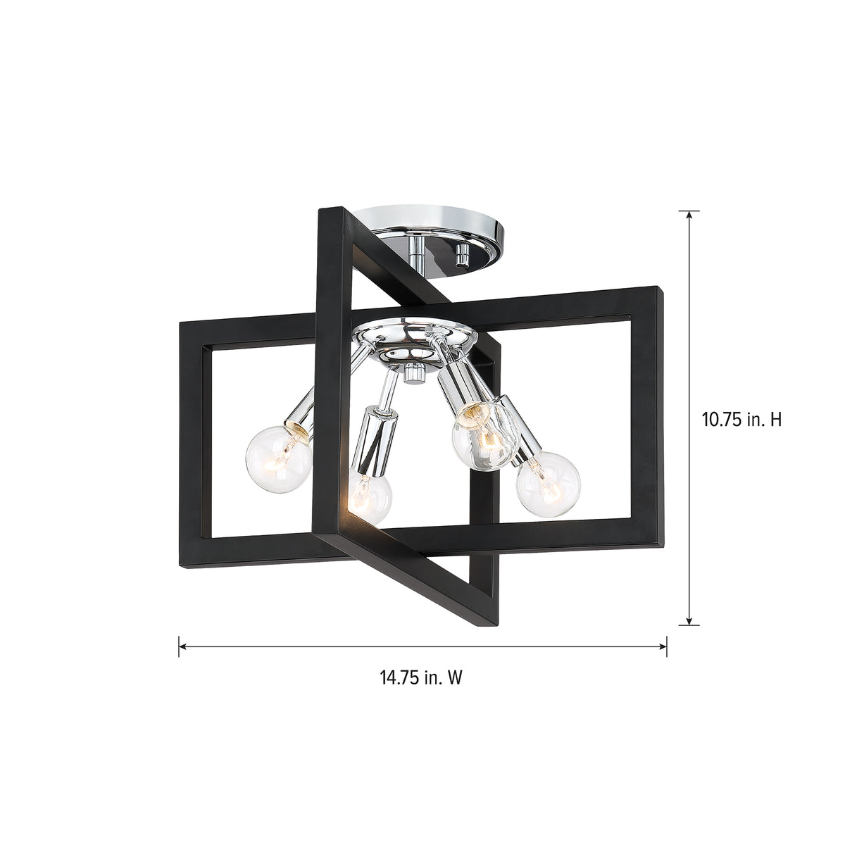 Xander 14.75 in. 4-Light Aged Warm Brass Minimalist Entryway Semi-Flush Mount with No Bulbs Included
