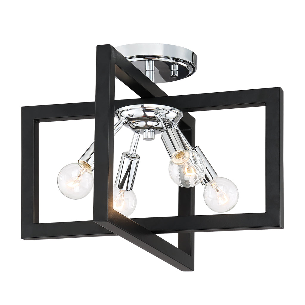 Xander 14.75 in. 4-Light Aged Warm Brass Minimalist Entryway Semi-Flush Mount with No Bulbs Included