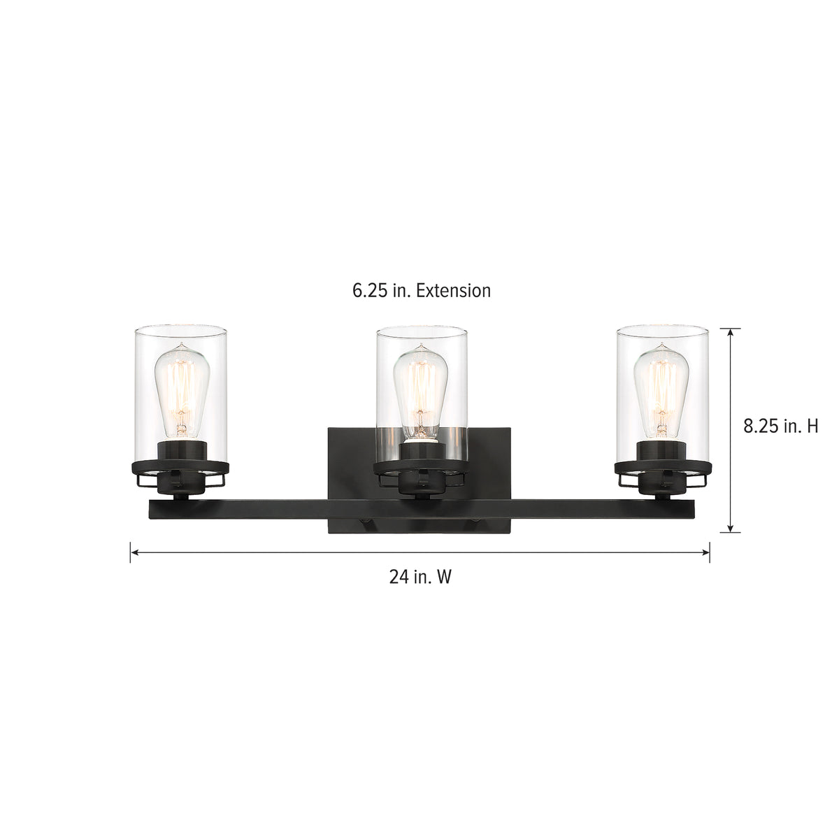 Jedrek 24 in. 3-Light Black Minimalist Vanity Light with Clear Glass Shades for Bathrooms