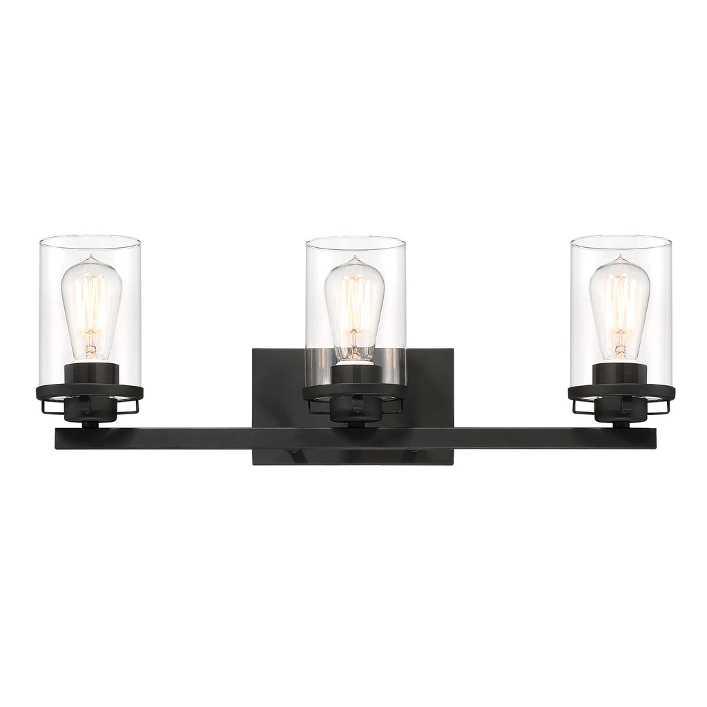 Jedrek 24 in. 3-Light Black Minimalist Vanity Light with Clear Glass Shades for Bathrooms