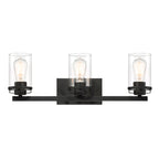 Jedrek 24 in. 3-Light Black Minimalist Vanity Light with Clear Glass Shades for Bathrooms