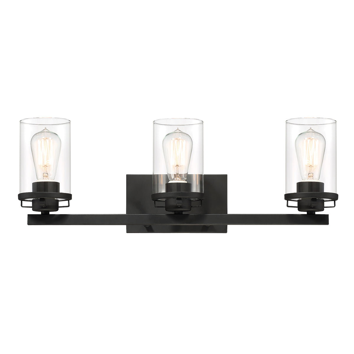 Jedrek 24 in. 3-Light Black Minimalist Vanity Light with Clear Glass Shades for Bathrooms