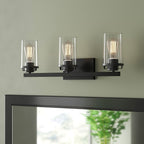 Jedrek 24 in. 3-Light Black Minimalist Vanity Light with Clear Glass Shades for Bathrooms