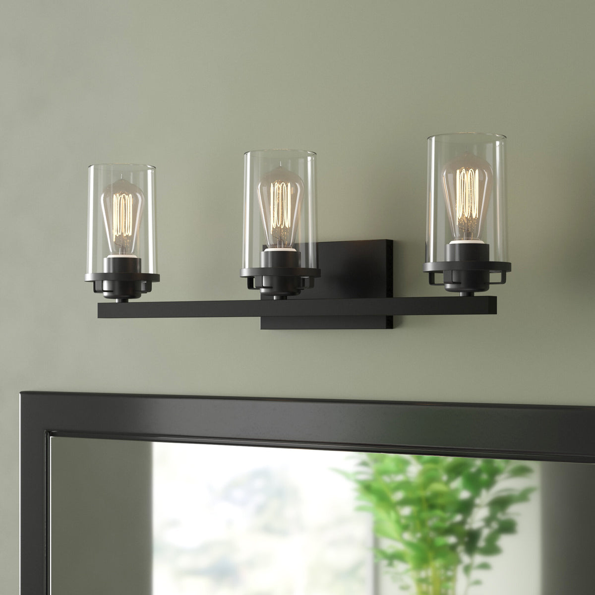 Jedrek 24 in. 3-Light Black Minimalist Vanity Light with Clear Glass Shades for Bathrooms