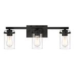 Jedrek 24 in. 3-Light Black Minimalist Vanity Light with Clear Glass Shades for Bathrooms