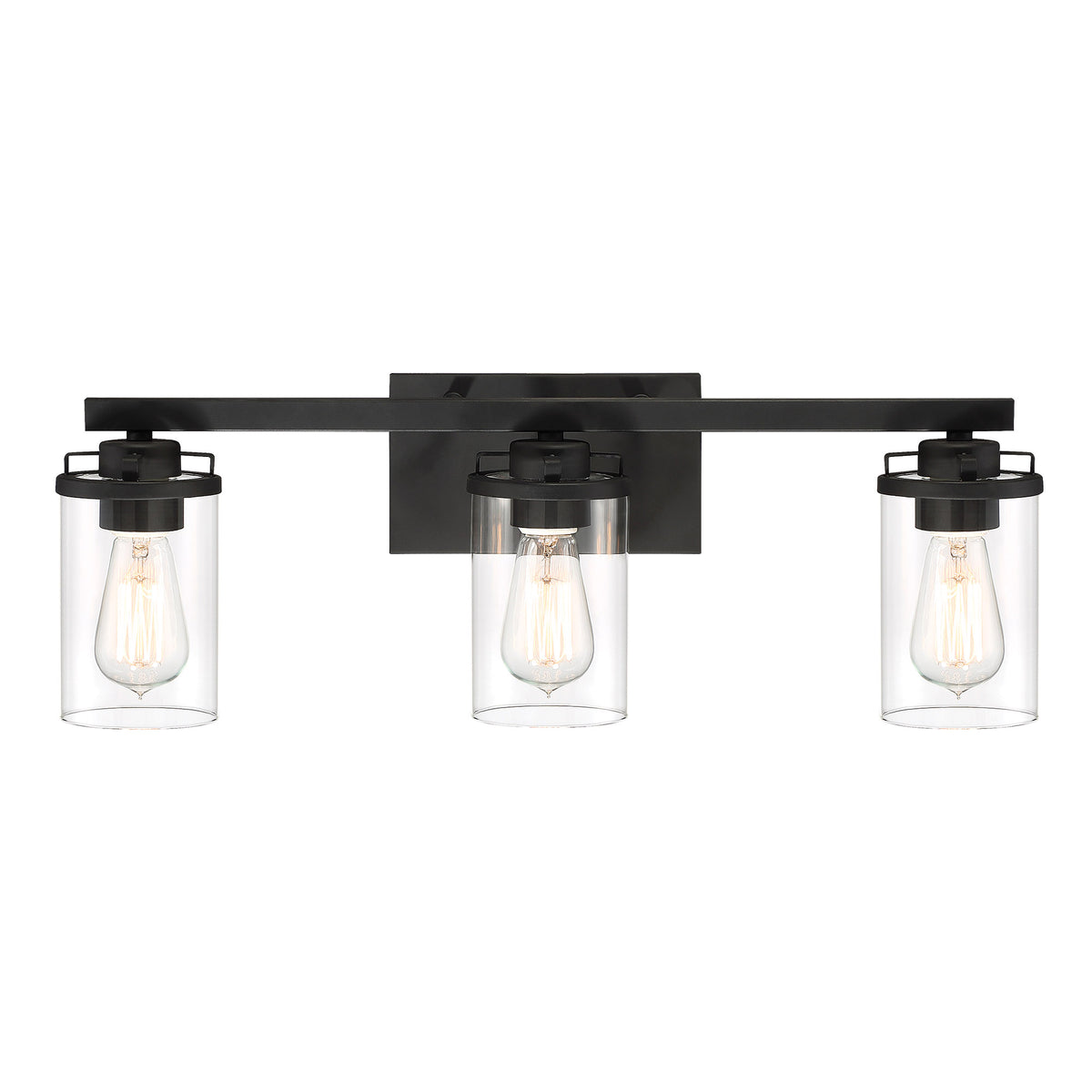Jedrek 24 in. 3-Light Black Minimalist Vanity Light with Clear Glass Shades for Bathrooms