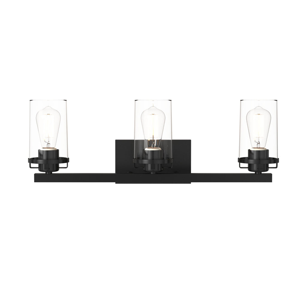 Jedrek 24 in. 3-Light Black Minimalist Vanity Light with Clear Glass Shades for Bathrooms