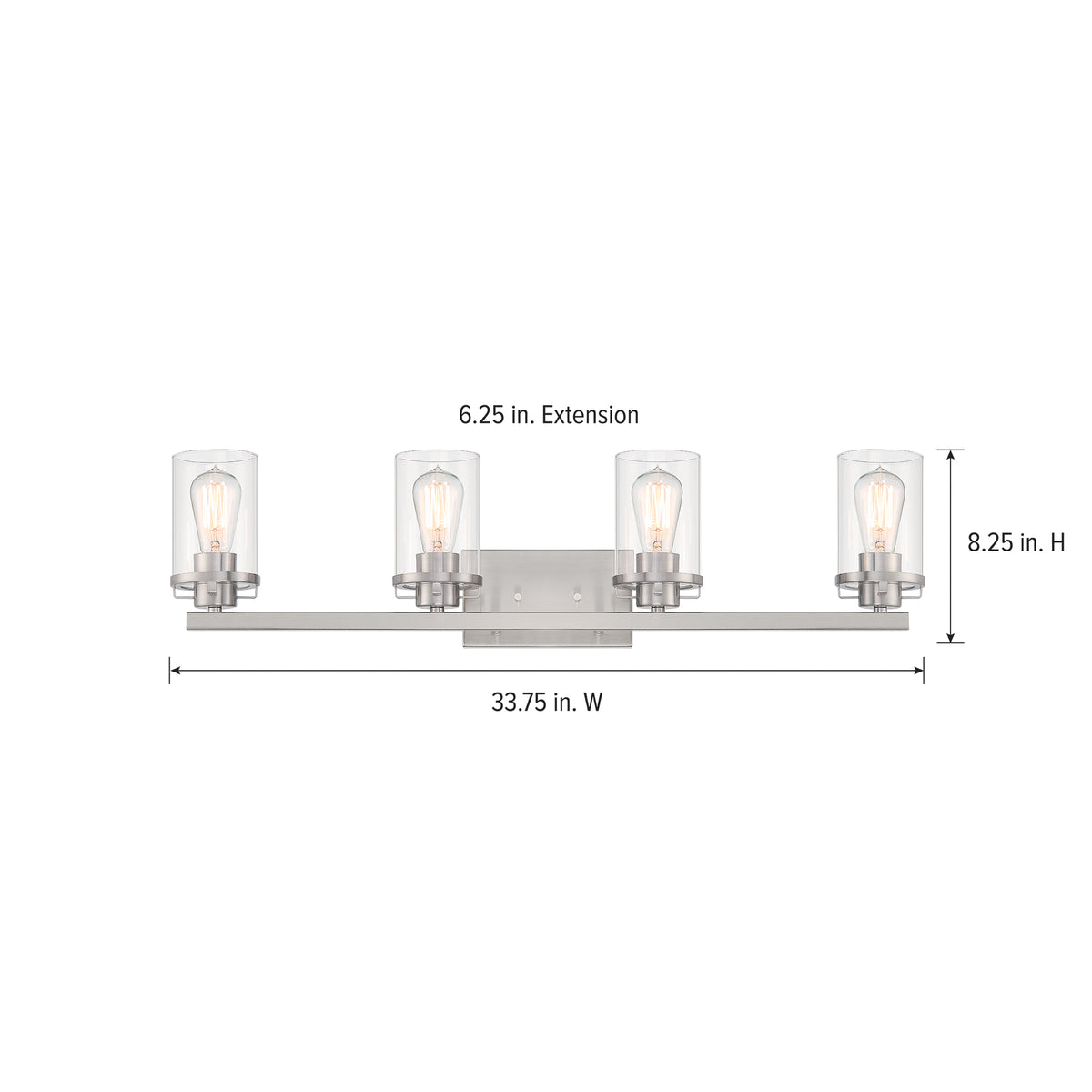 Jedrek 33.75 in. 4-Light Brushed Nickel Minimalist Vanity Light with Clear Glass Shades for Bathrooms