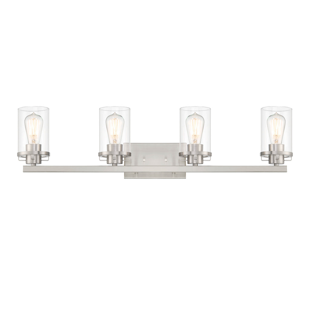 Jedrek 33.75 in. 4-Light Brushed Nickel Minimalist Vanity Light with Clear Glass Shades for Bathrooms