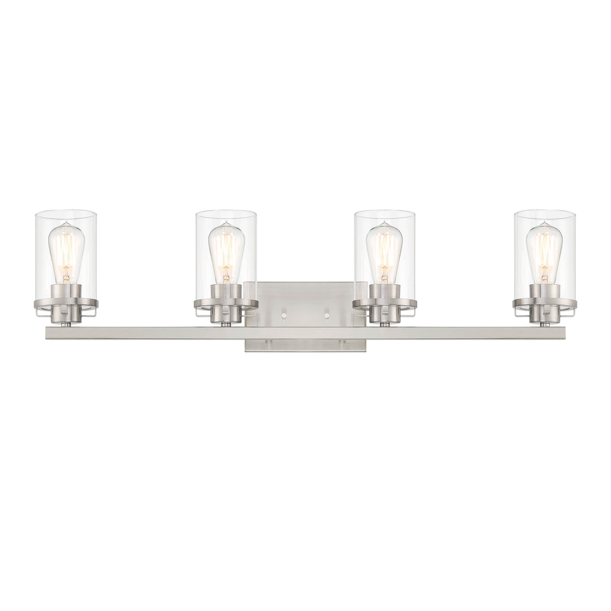 Jedrek 33.75 in. 4-Light Brushed Nickel Minimalist Vanity Light with Clear Glass Shades for Bathrooms