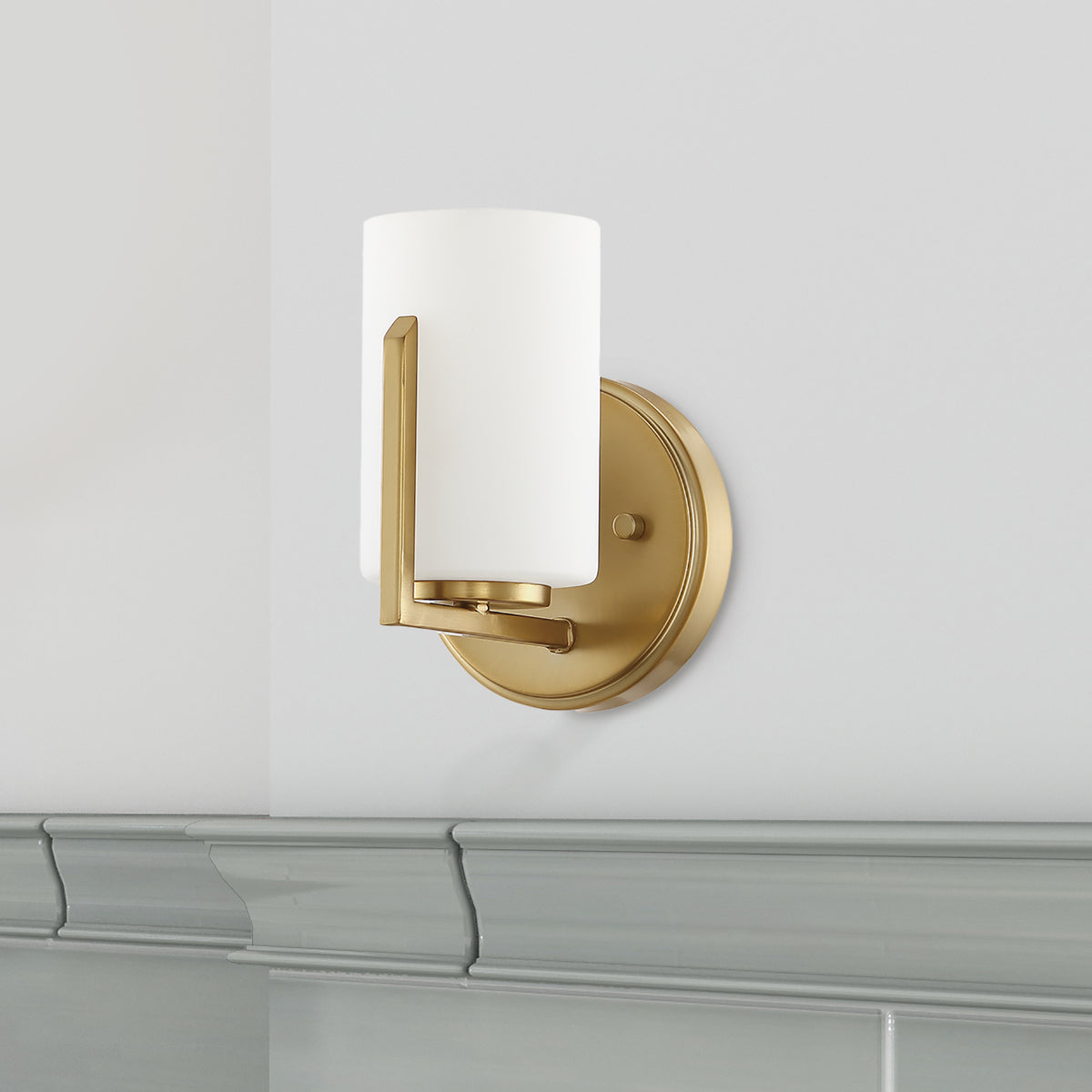 Elara 5.25 in. 1-Light Brushed Gold Retro Wall Sconce with Etched Glass Shade for Living Rooms