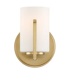 Elara 5.25 in. 1-Light Brushed Gold Retro Wall Sconce with Etched Glass Shade for Living Rooms