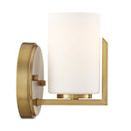 Elara 5.25 in. 1-Light Brushed Gold Retro Wall Sconce with Etched Glass Shade for Living Rooms