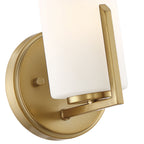 Elara 5.25 in. 1-Light Brushed Gold Retro Wall Sconce with Etched Glass Shade for Living Rooms